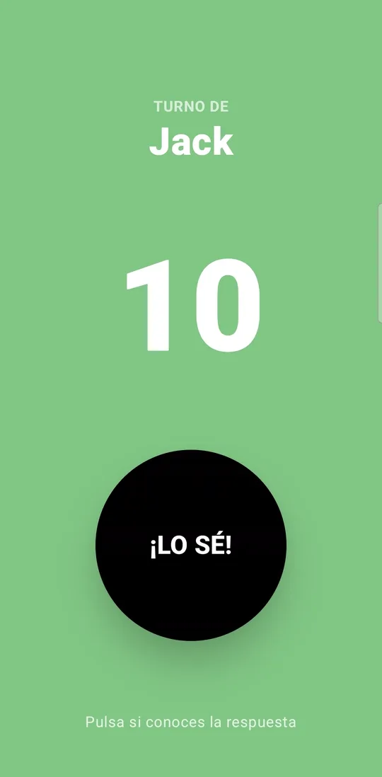 BlindNote turn screen: a 10-second countdown and an “I know it!” button.