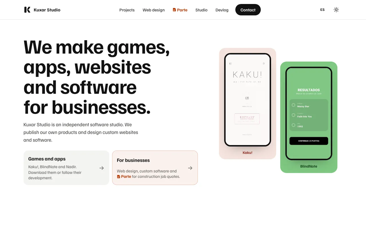 The kuxarstudio.com homepage in a desktop browser.