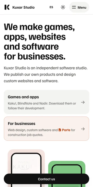 The same kuxarstudio.com homepage on a phone.